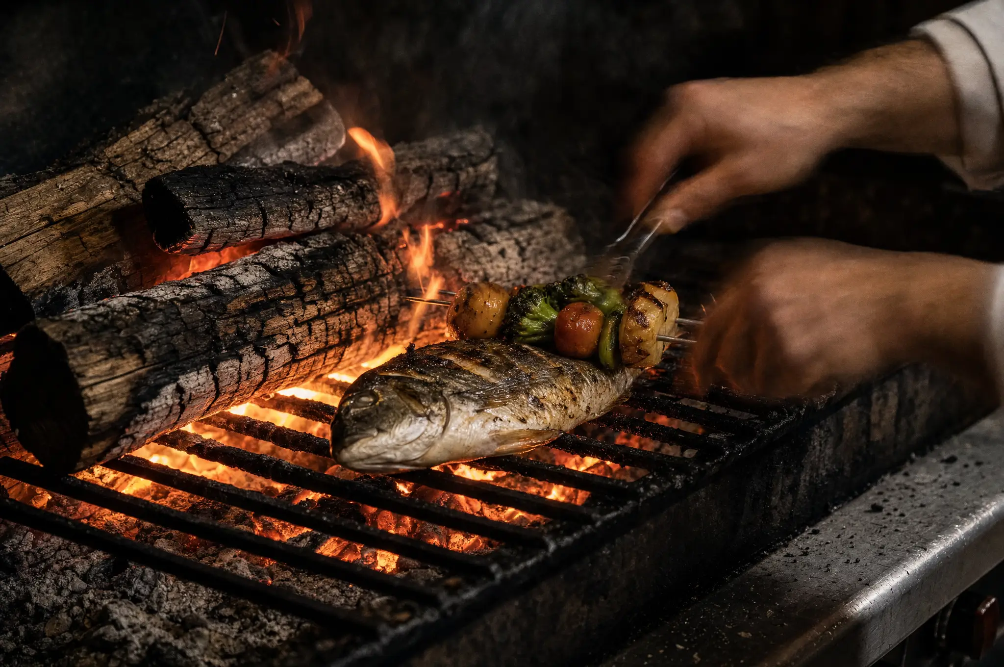 Steak lifted from the open fire