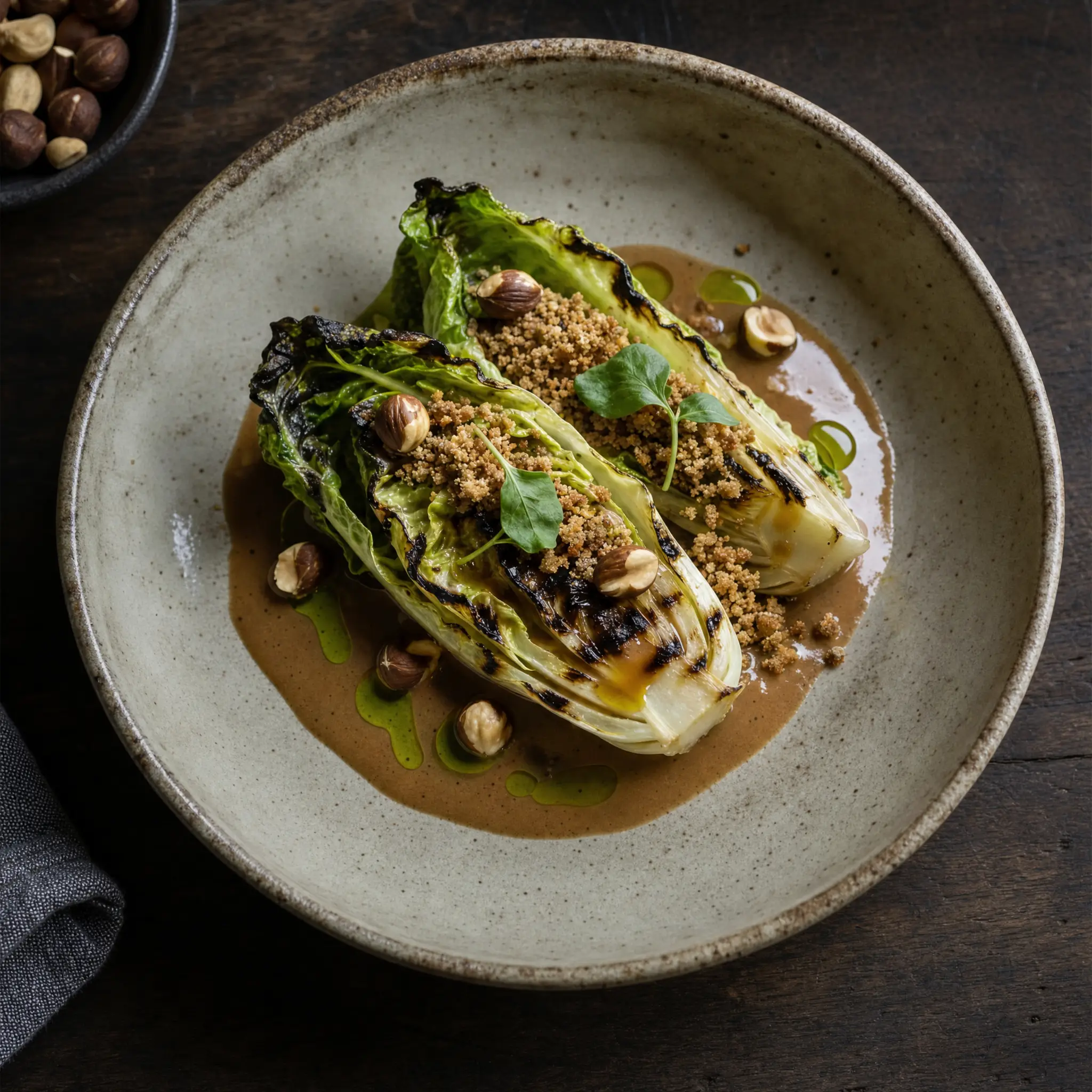 Charred hispi cabbage, brown butter, hazelnut