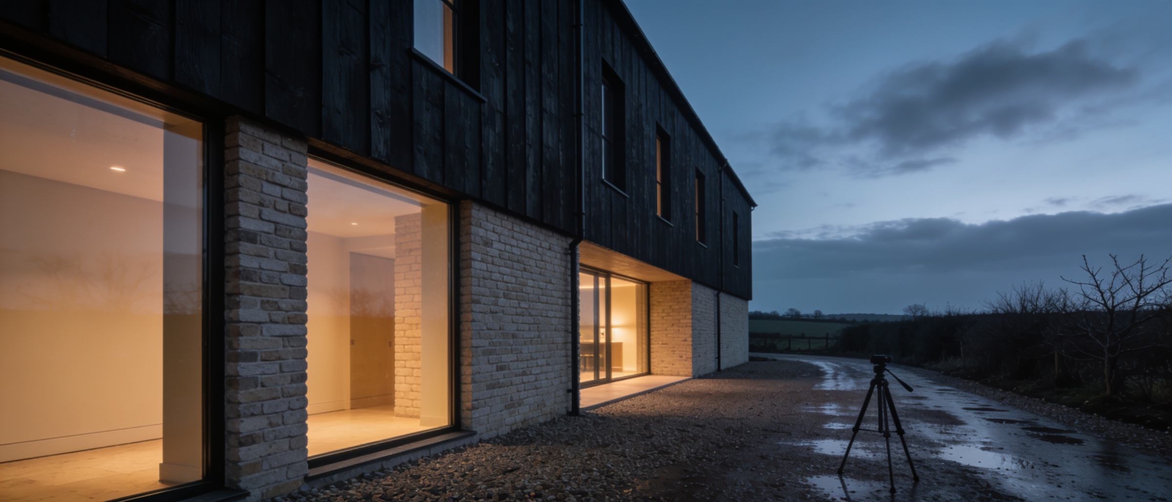 Contemporary Suffolk new build at dusk