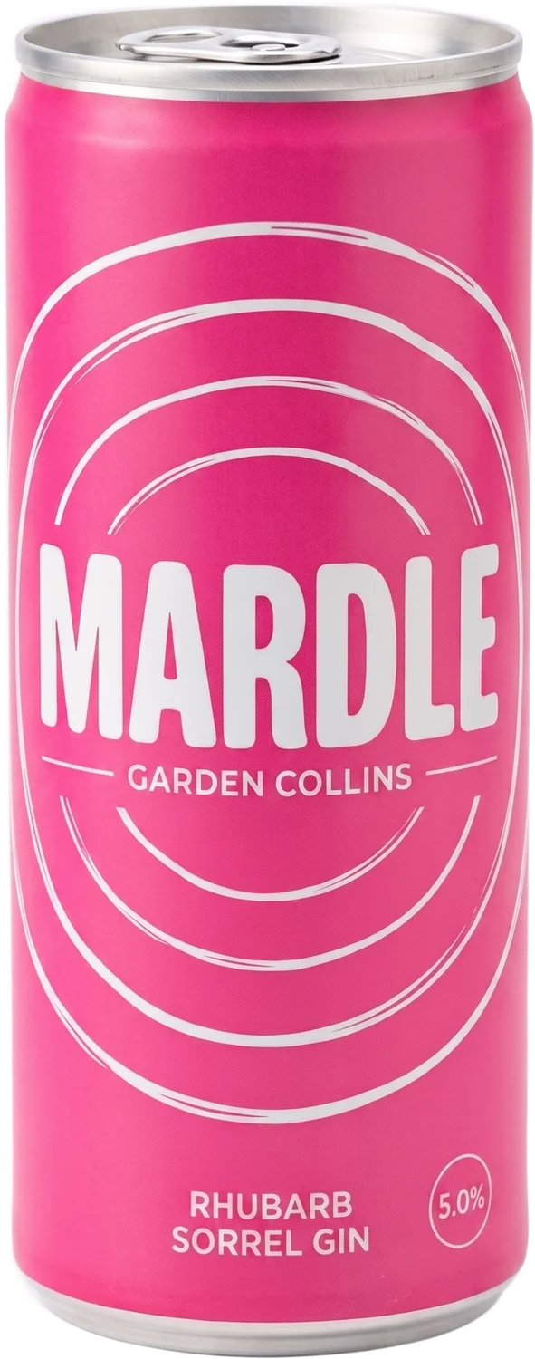 Garden Collins, a hot pink 250ml can printed with white ripple rings