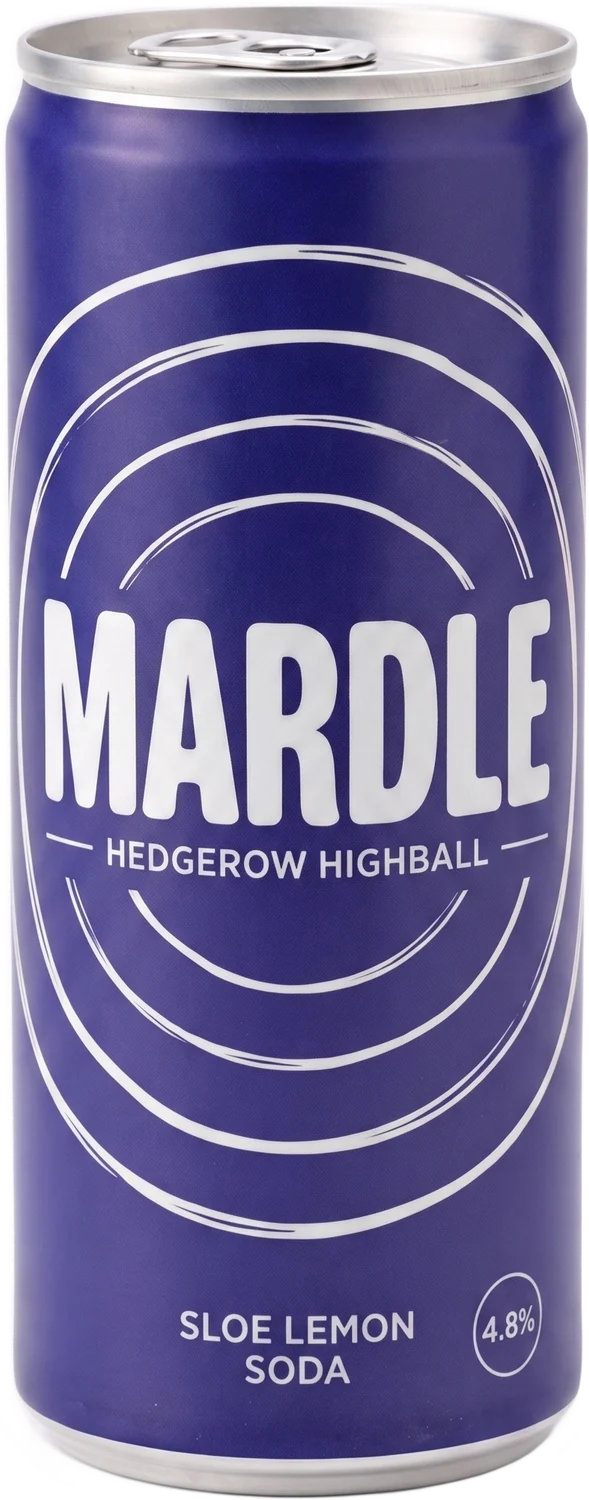 Hedgerow Highball, an indigo 250ml can printed with white ripple rings